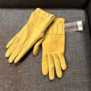 NWT Chicos Womens Suede Leather Gloves Green Pleated Cuff Size‎ Small Classy